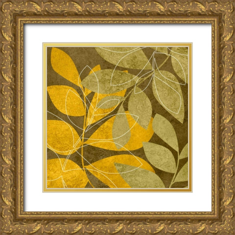 Yellow and Brown Leaves II Gold Ornate Wood Framed Art Print with Double Matting by Emery, Kristin