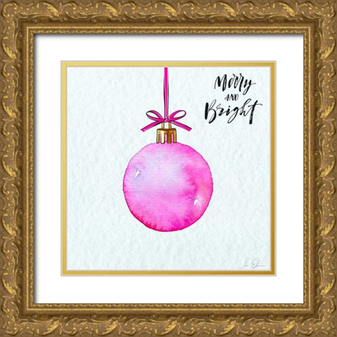 Merry and Bright Ornament Gold Ornate Wood Framed Art Print with Double Matting by Elizabeth, Sara