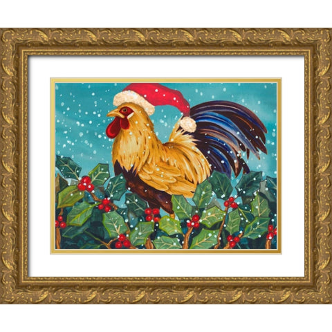 Mr Christmas Rooster Gold Ornate Wood Framed Art Print with Double Matting by Korsgaden, Laurie