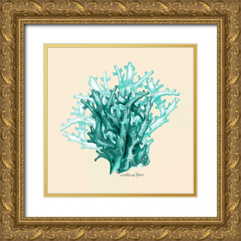 Teal Beige Coral Gold Ornate Wood Framed Art Print with Double Matting by Rossi, Lorraine