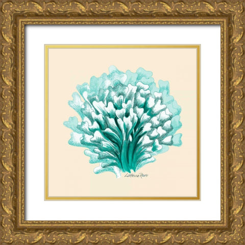 Teal Beige Coral Mate Gold Ornate Wood Framed Art Print with Double Matting by Rossi, Lorraine