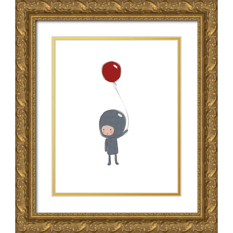 Astronaut Balloon Gold Ornate Wood Framed Art Print with Double Matting by Straatsma, Leah