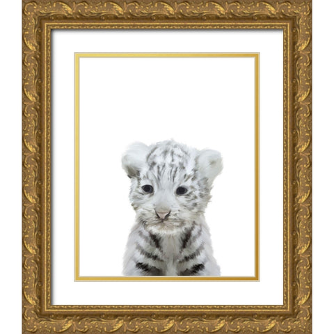 White Tiger Gold Ornate Wood Framed Art Print with Double Matting by Straatsma, Leah