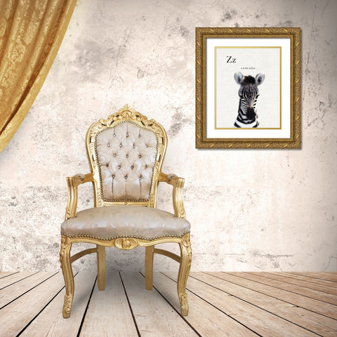 Baby Zebra Linen Gold Ornate Wood Framed Art Print with Double Matting by Straatsma, Leah