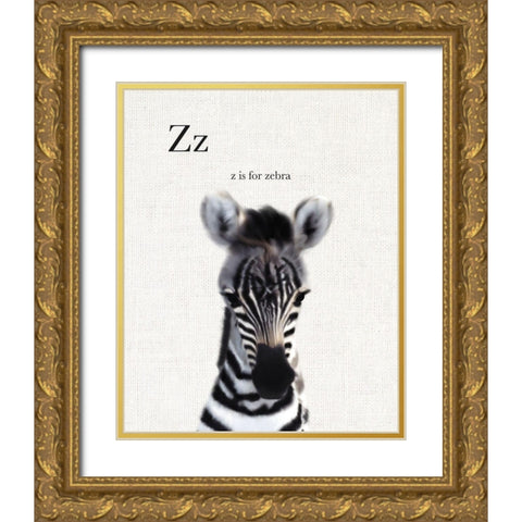 Baby Zebra Linen Gold Ornate Wood Framed Art Print with Double Matting by Straatsma, Leah
