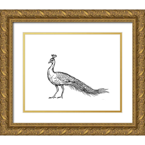 Black Peacock Gold Ornate Wood Framed Art Print with Double Matting by Straatsma, Leah
