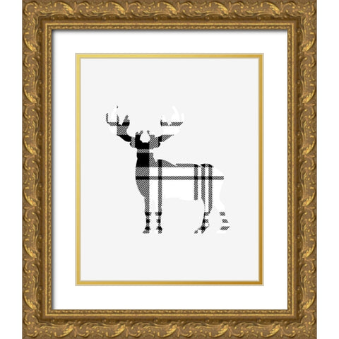 Tartan Deer Gold Ornate Wood Framed Art Print with Double Matting by Straatsma, Leah