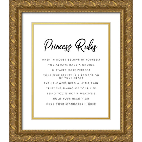 Princess Rules Black White Gold Ornate Wood Framed Art Print with Double Matting by Straatsma, Leah