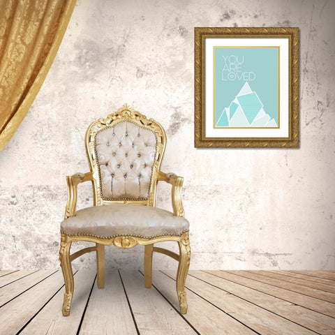 You Are Loved Teal Gold Ornate Wood Framed Art Print with Double Matting by Straatsma, Leah