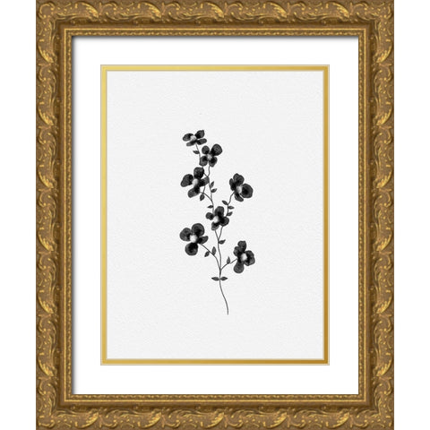 Black Watercolor Florals Gold Ornate Wood Framed Art Print with Double Matting by Straatsma, Leah