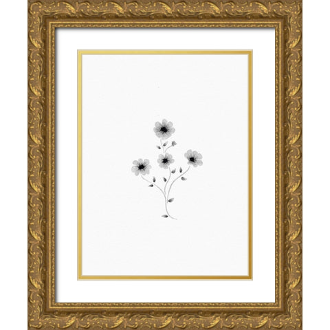 Light Grey Watercolor Florals Gold Ornate Wood Framed Art Print with Double Matting by Straatsma, Leah