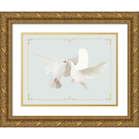 Christmas Doves Gold Ornate Wood Framed Art Print with Double Matting by Straatsma, Leah