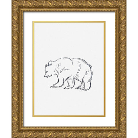 Cabin Minimal Bear Sketch Gold Ornate Wood Framed Art Print with Double Matting by Straatsma, Leah