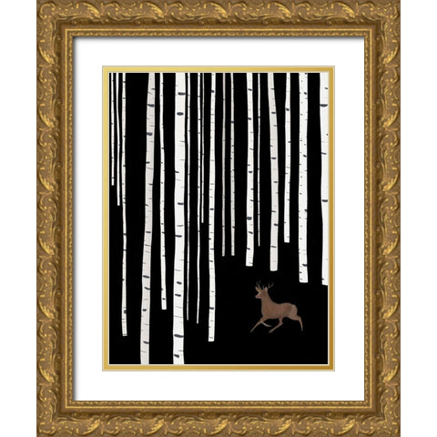 Deer In Birch Woods Gold Ornate Wood Framed Art Print with Double Matting by Straatsma, Leah