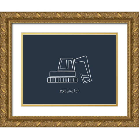 Excavator Navy Gold Ornate Wood Framed Art Print with Double Matting by Straatsma, Leah