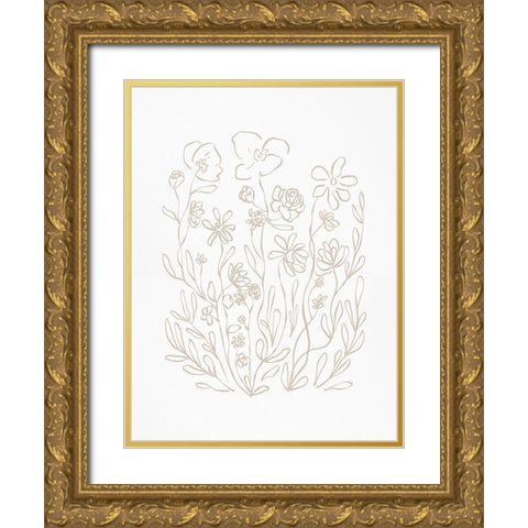 Inky Floral Neutral Gold Ornate Wood Framed Art Print with Double Matting by Straatsma, Leah