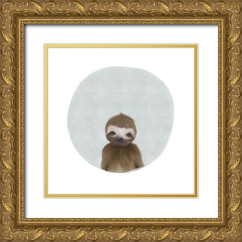 Baby Sloth Gray Gold Ornate Wood Framed Art Print with Double Matting by Straatsma, Leah