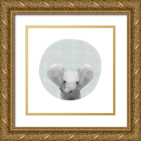 Circle Elephant Gray Gold Ornate Wood Framed Art Print with Double Matting by Straatsma, Leah