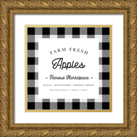 Farm Fresh Apples Buffalo Check Gold Ornate Wood Framed Art Print with Double Matting by Straatsma, Leah