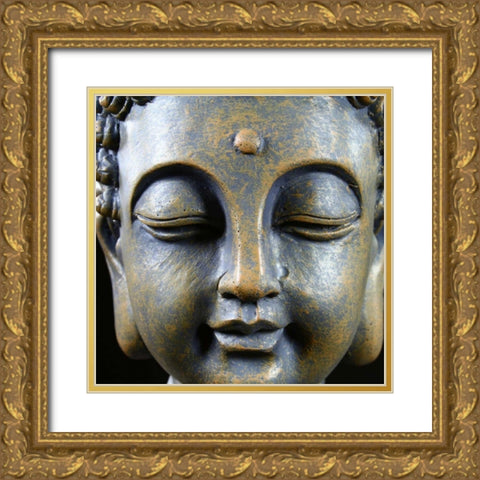 Buddha Smile Gold Ornate Wood Framed Art Print with Double Matting by KUMA