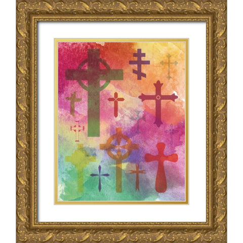 Watercolor Cross 1 Gold Ornate Wood Framed Art Print with Double Matting by Hogan, Melody
