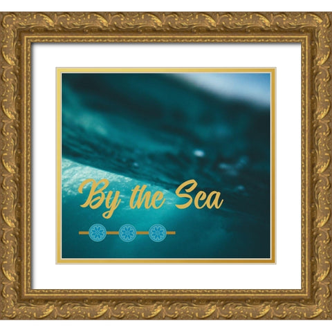 By the Sea Saffron Teal 3 Gold Ornate Wood Framed Art Print with Double Matting by Hogan, Melody