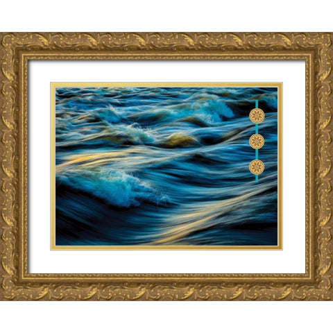 By the Sea Saffron Teal 4 Gold Ornate Wood Framed Art Print with Double Matting by Hogan, Melody