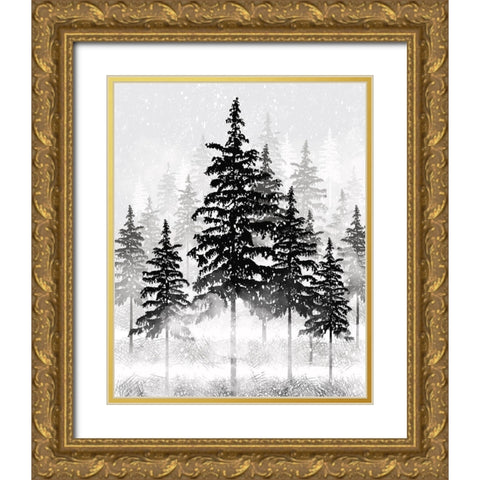 Misty Pines 1 Gold Ornate Wood Framed Art Print with Double Matting by Hogan, Melody