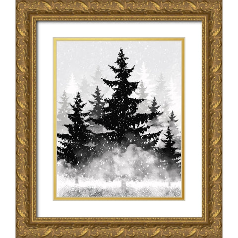 Misty Pines 2 Gold Ornate Wood Framed Art Print with Double Matting by Hogan, Melody