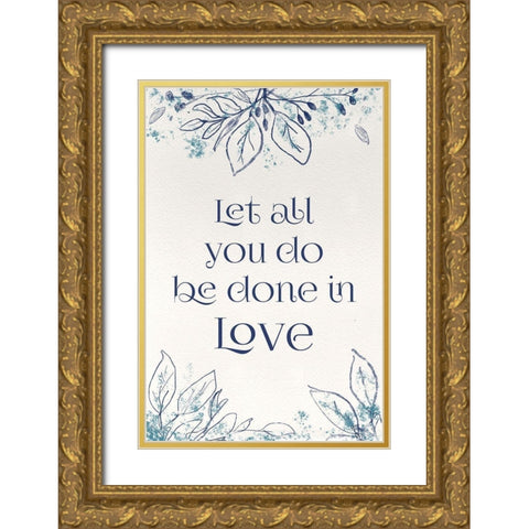 Blue Botanical Blessings 1 Gold Ornate Wood Framed Art Print with Double Matting by Hogan, Melody