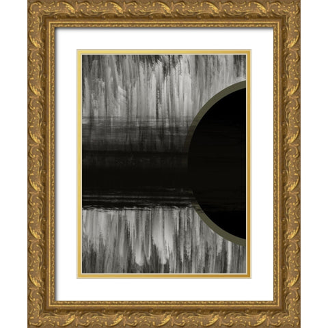 Neutral Abstract Black Gold Ornate Wood Framed Art Print with Double Matting by Hogan, Melody