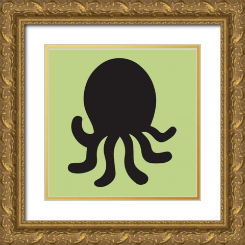 Octopus Cutout Gold Ornate Wood Framed Art Print with Double Matting by Hogan, Melody