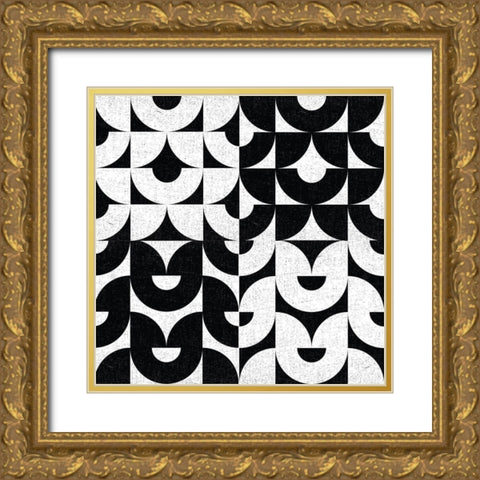 Oversized Abstract BW Combo Gold Ornate Wood Framed Art Print with Double Matting by Hogan, Melody