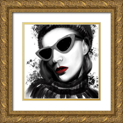 Fashion Portrait Red Lips 1 Gold Ornate Wood Framed Art Print with Double Matting by Hogan, Melody