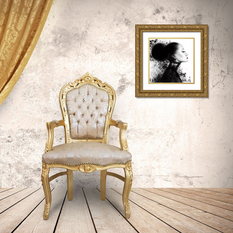 Fashion Profile Red Lips 1 Gold Ornate Wood Framed Art Print with Double Matting by Hogan, Melody