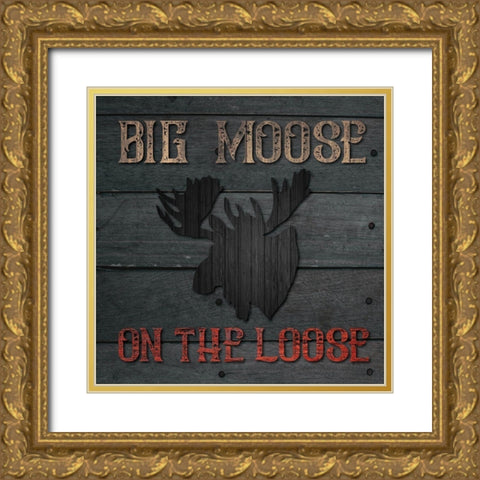 Hunting Bear+Moose 02 Gold Ornate Wood Framed Art Print with Double Matting by Hogan, Melody