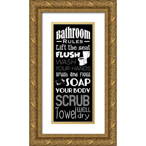 Bath Rules BW Gold Ornate Wood Framed Art Print with Double Matting by Prime, Marcus