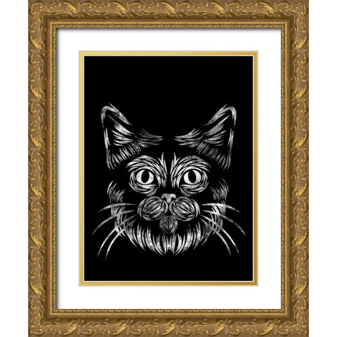 Cat In The Night Gold Ornate Wood Framed Art Print with Double Matting by Prime, Marcus