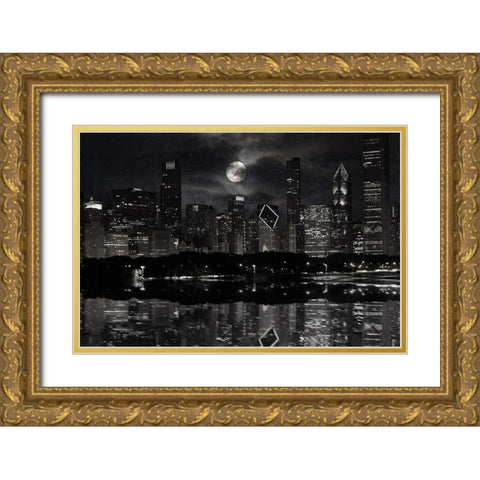 Full Moon Chicago Gold Ornate Wood Framed Art Print with Double Matting by Prime, Marcus