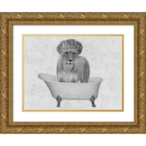 Bathing Lioness 2 Gold Ornate Wood Framed Art Print with Double Matting by Prime, Marcus