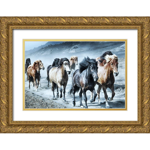 Group Run Gold Ornate Wood Framed Art Print with Double Matting by Prime, Marcus