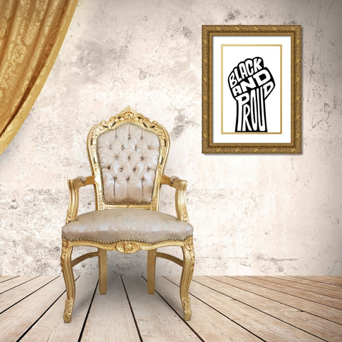 Black and Proud Fist Gold Ornate Wood Framed Art Print with Double Matting by Prime, Marcus