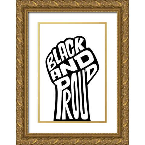 Black and Proud Fist Gold Ornate Wood Framed Art Print with Double Matting by Prime, Marcus