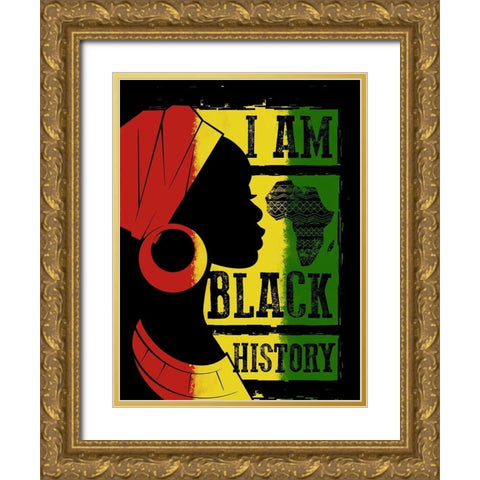 I Am Black History Gold Ornate Wood Framed Art Print with Double Matting by Prime, Marcus