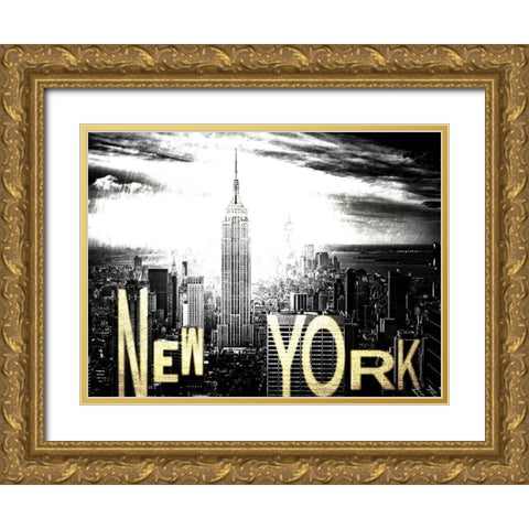 Bright New York Gold Ornate Wood Framed Art Print with Double Matting by Prime, Marcus