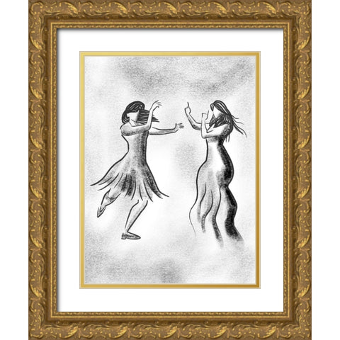 Dancing Friends 1 Gold Ornate Wood Framed Art Print with Double Matting by Prime, Marcus