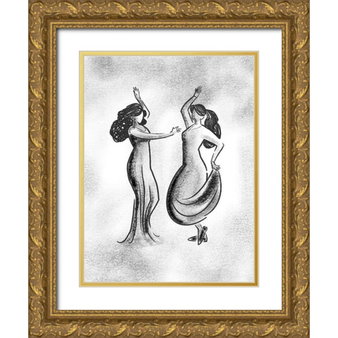 Dancing Friends 2 Gold Ornate Wood Framed Art Print with Double Matting by Prime, Marcus