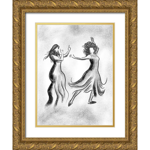 Dancing Friends 3 Gold Ornate Wood Framed Art Print with Double Matting by Prime, Marcus