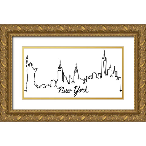 Squiggly New York Gold Ornate Wood Framed Art Print with Double Matting by Prime, Marcus