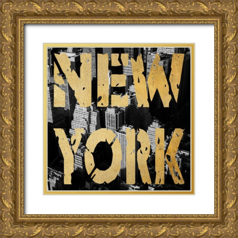 New York Shout Gold Ornate Wood Framed Art Print with Double Matting by Prime, Marcus